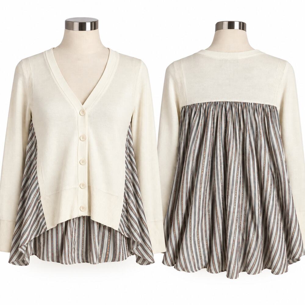 Anthropologie Moth Ivory Striped Layered Cardigan Top Women's Small S